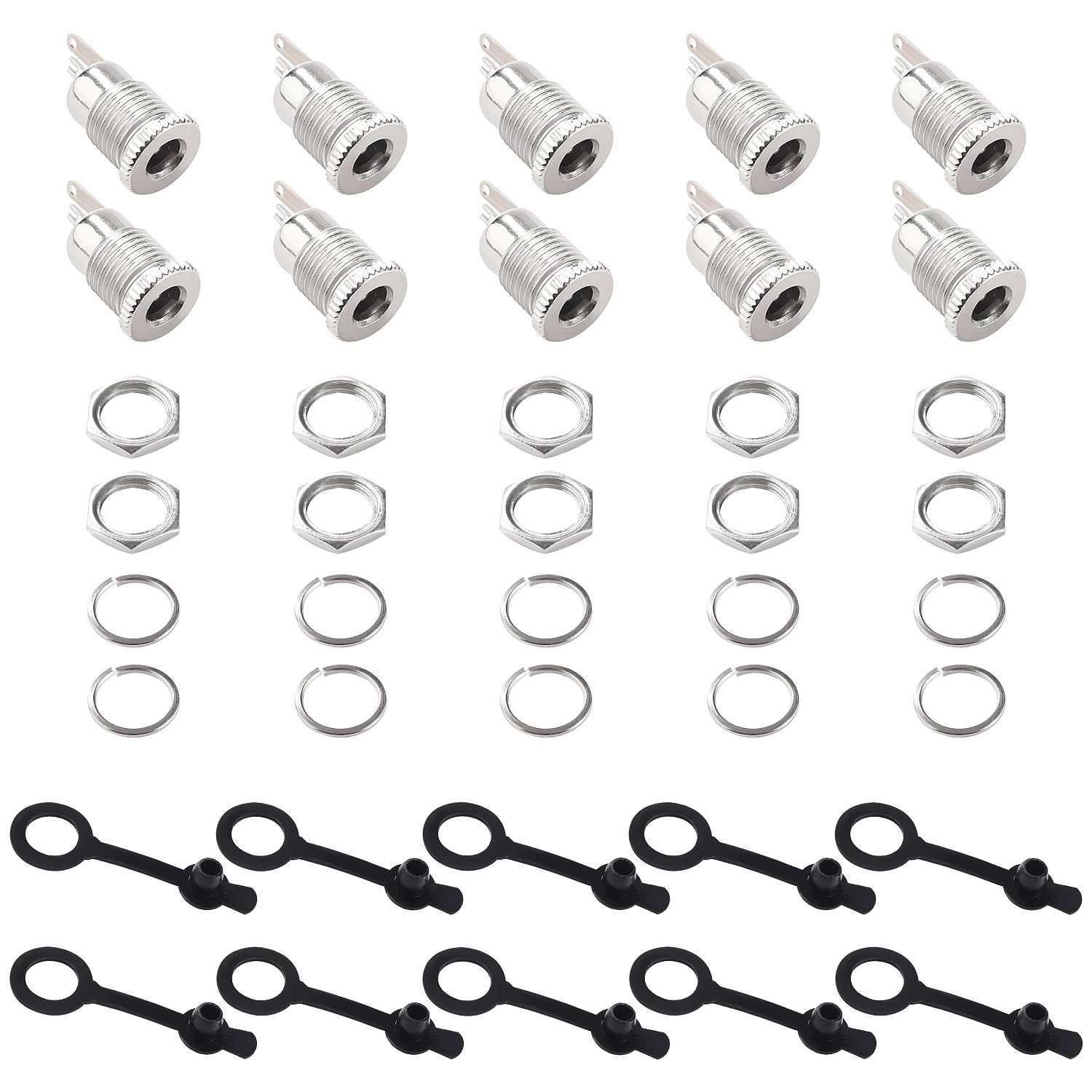 DC-099 Connettori Femmina 5.5x2.1 mm DC Presa Jack Alimentazione con Cappuccio Impermeabile Montaggio a Pannello 10 Pezzi