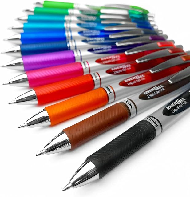 BL77 Pentel EnerGel XM Retractable Liquid Gel Ink Pen - 0.7mm - 52% Recycled - Pack of 12 Mixed Colours
