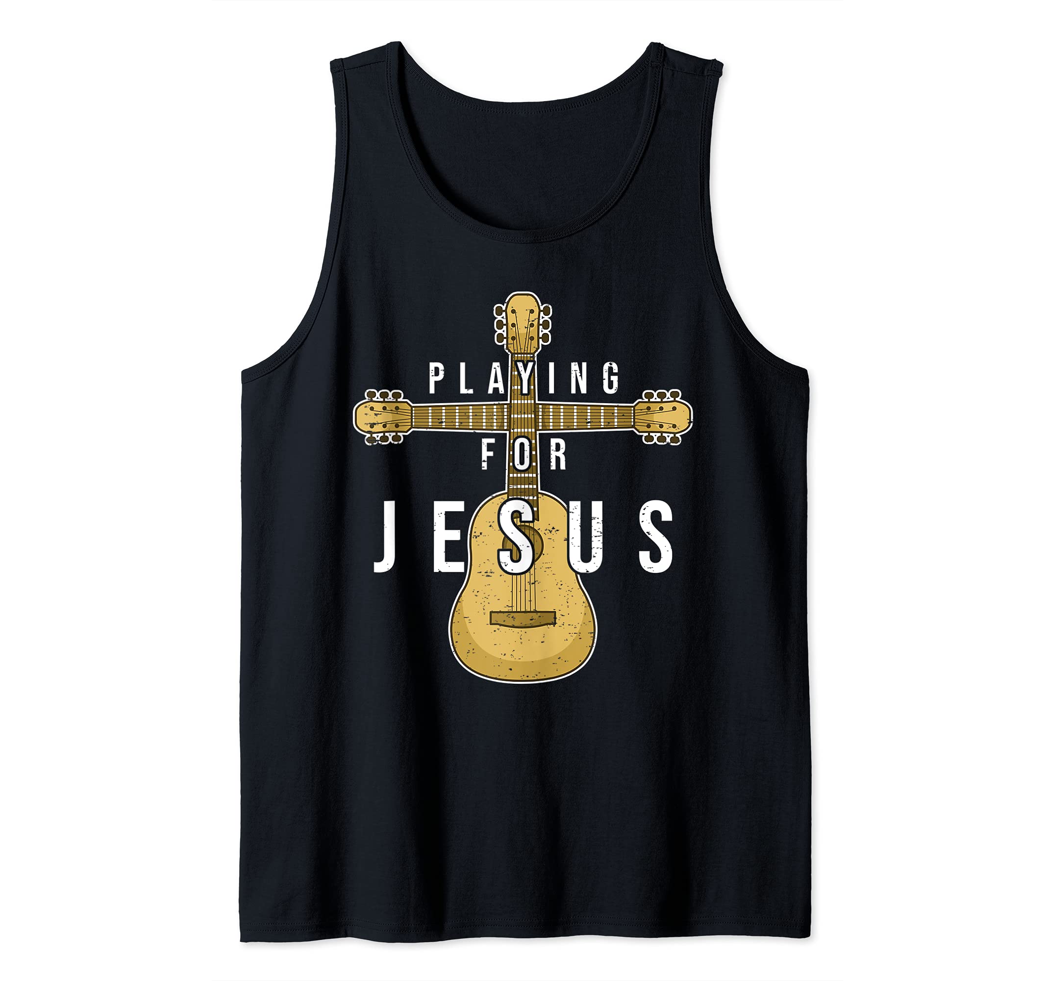 Christian Music Guitar Player Jesus Guitarist Crucifix Tank Top, Black