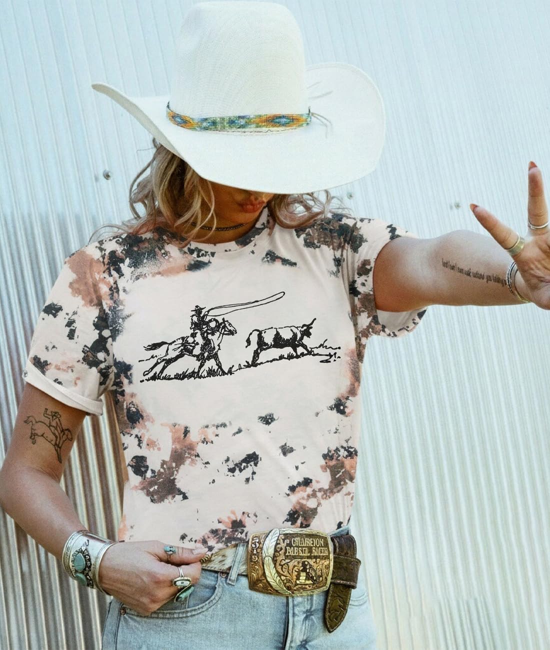 Retro Rodeo Shirt Women Cowgirl Bleached T Shirt Western Cowboy Rodeo Outfit Country Music Tee Short Sleeve Top - Image 6