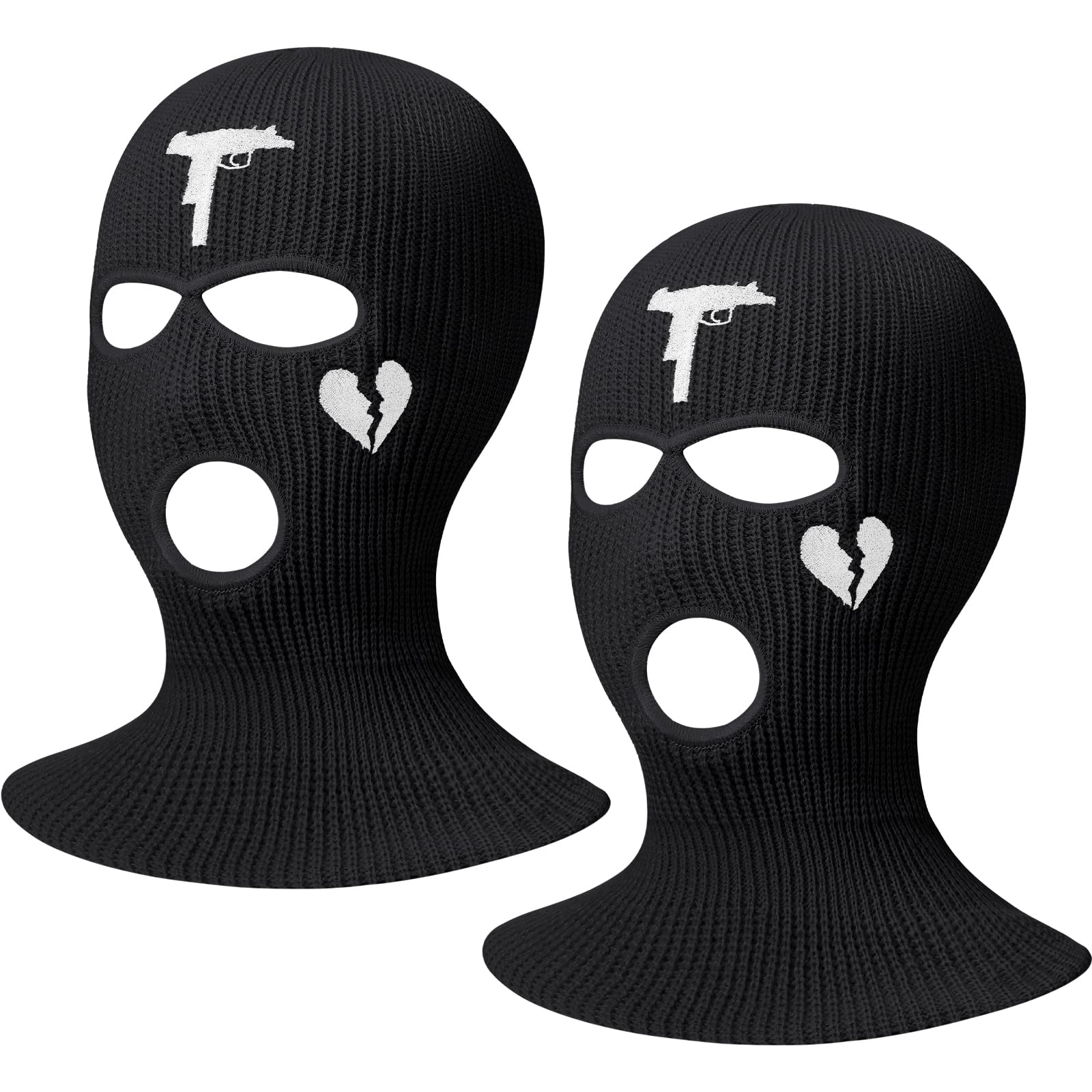 3-Hole Ski Mask With Design 2 PCS Balaclava Knitted Three Hole Mask Beanie Winter Full Face Cover for Outdoor Sports