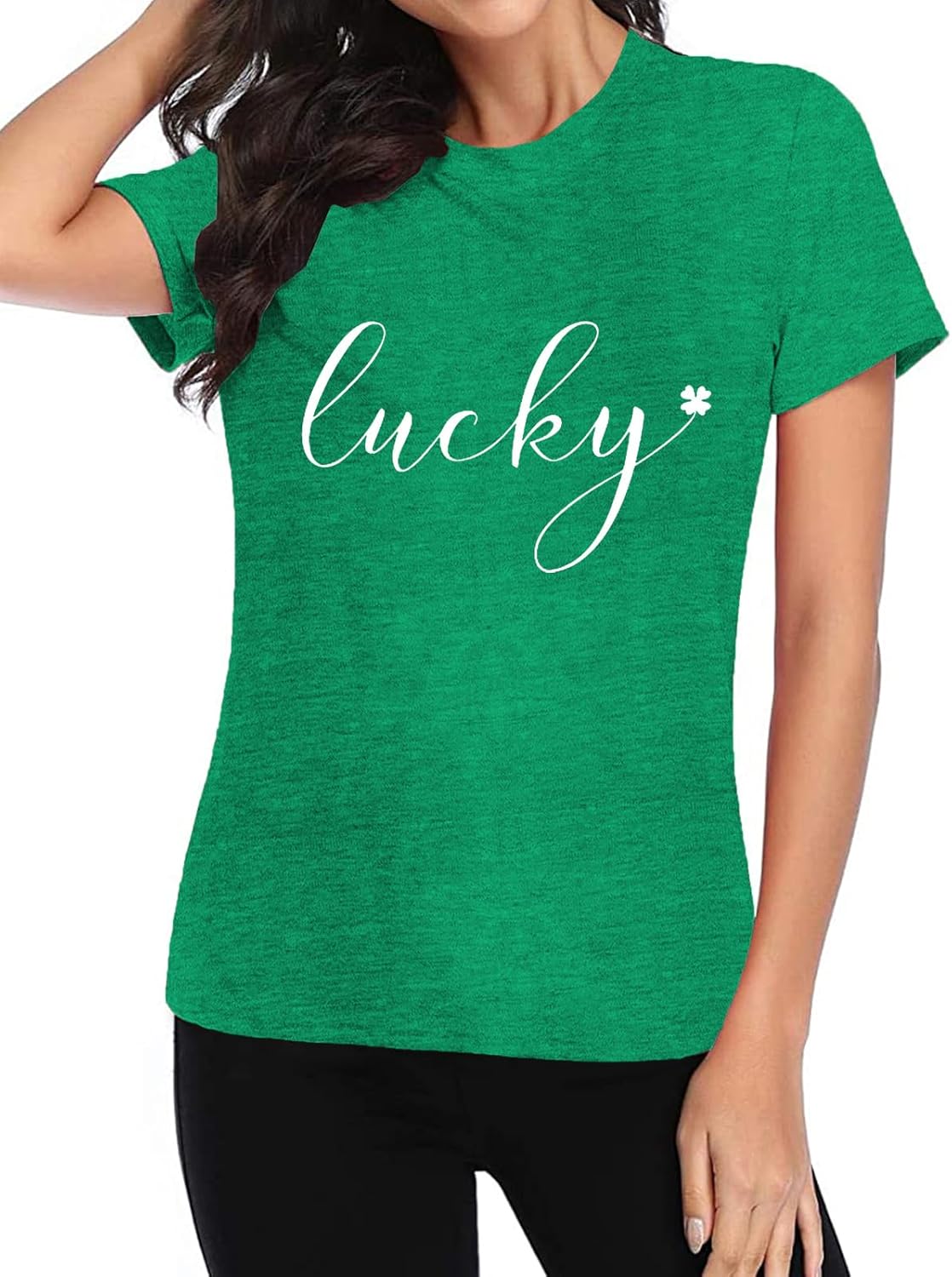 Lucky St Patricks Day Shirt Womens Lucky Irish Shamrock Shirt Funny Short Sleeve Tops - Image 3