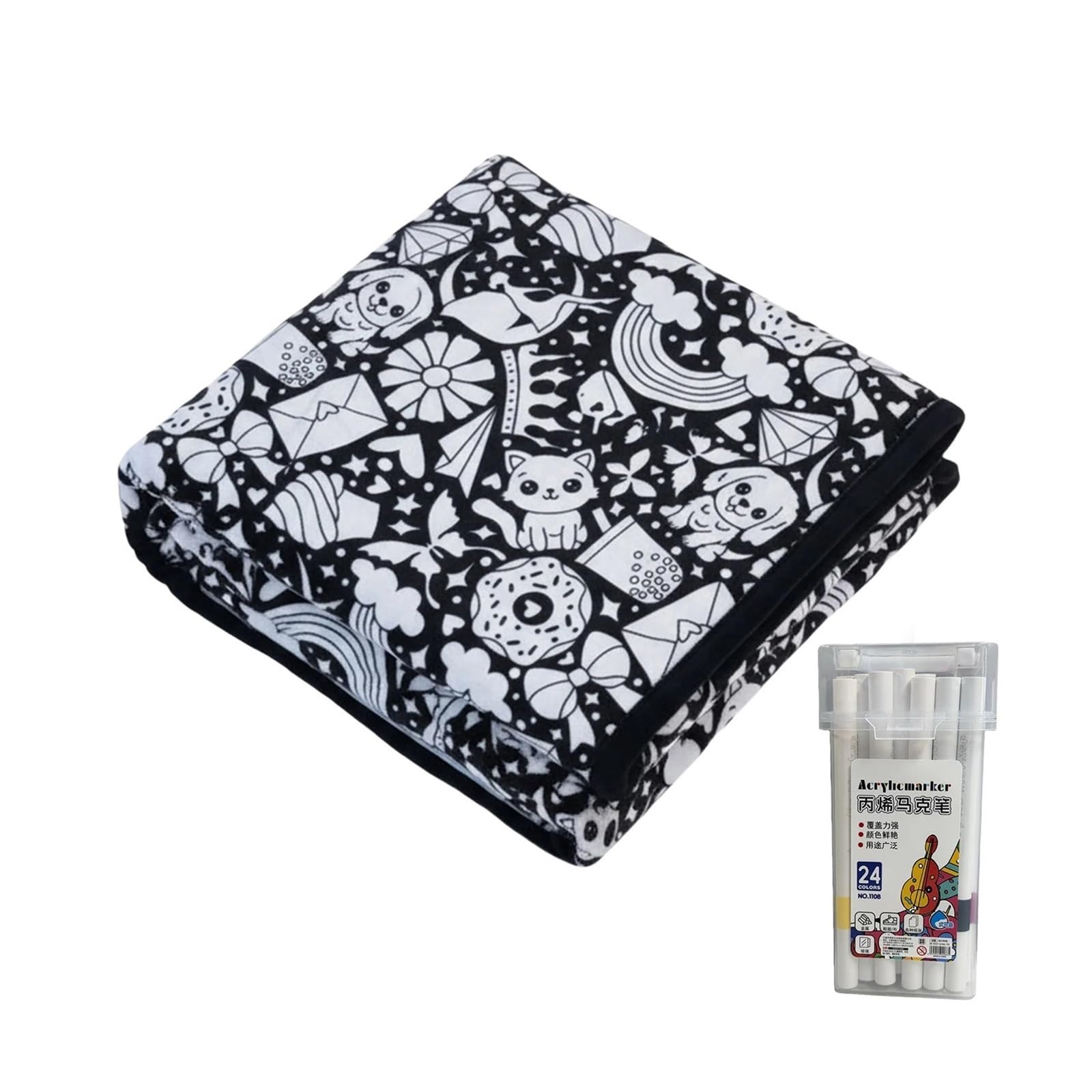 Ozzyr DIY Coloring Blanket with 24 Marker Pen Creative(A)