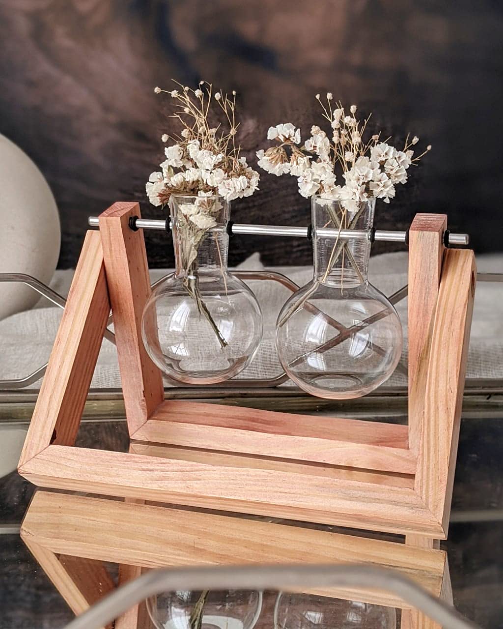 Art Grotto India -Table Top Beautiful Glass vase with Wooden Stand for Fresh Flowers and Indoor Plants| Double Flask Planter(Flower Pot) for Home/Office Desk (Style - 2) (B099NZGQZ1) Amazon Price History, Amazon Price Tracker