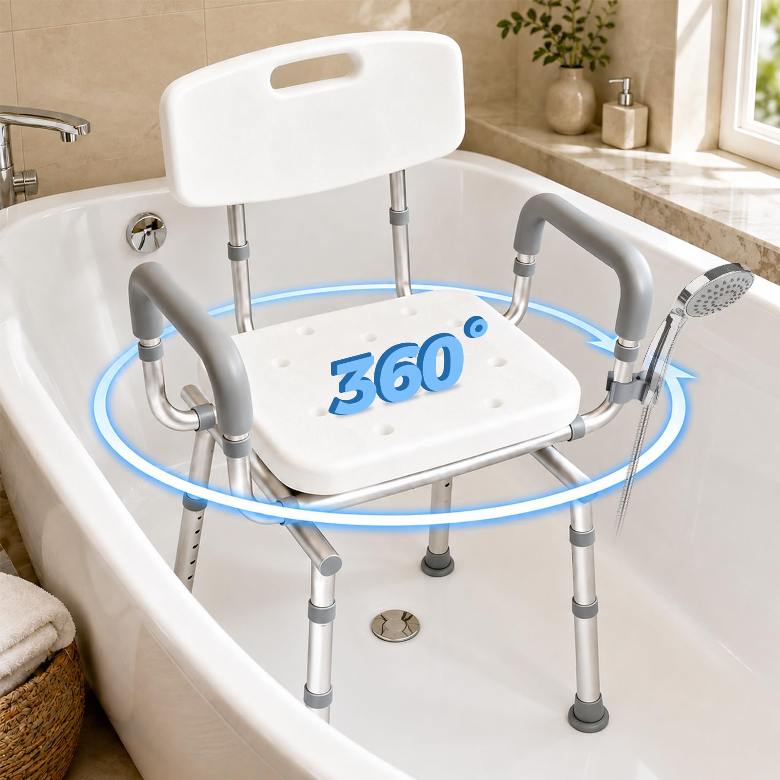Photo 1 of CareCrew Swivel Shower Chair - 450 lbs Capacity, Adjustable Height
