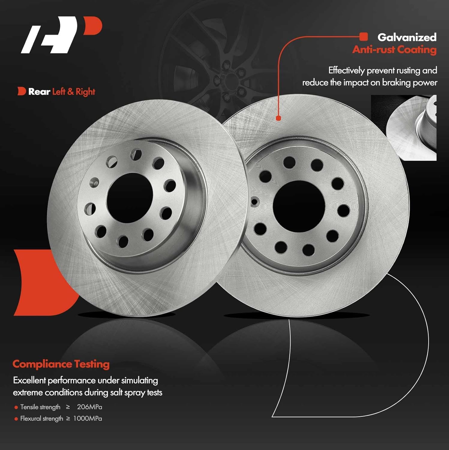 A-Premium 11.25 inch (285.80mm) Rear Solid Disc Brake Rotors + Ceramic Pads Kit Compatible with Select Volkswagen and Audi Models - Jetta 2005-2009, Passat, Tiguan, Eos, GTI, A3/A3 Quattro, 6-PC Set
