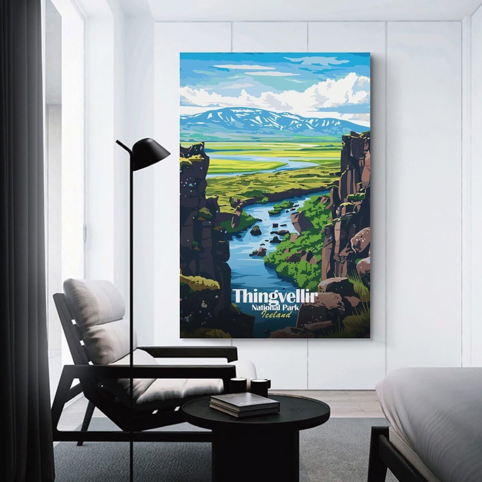 Junmoney Thingvellir National Park Iceland Illustration Canvas Wall Decor, 20x30inch(50x75cm), for Art Walls, Layered Displays Or Homes, Home Wall Art for Statement Displays