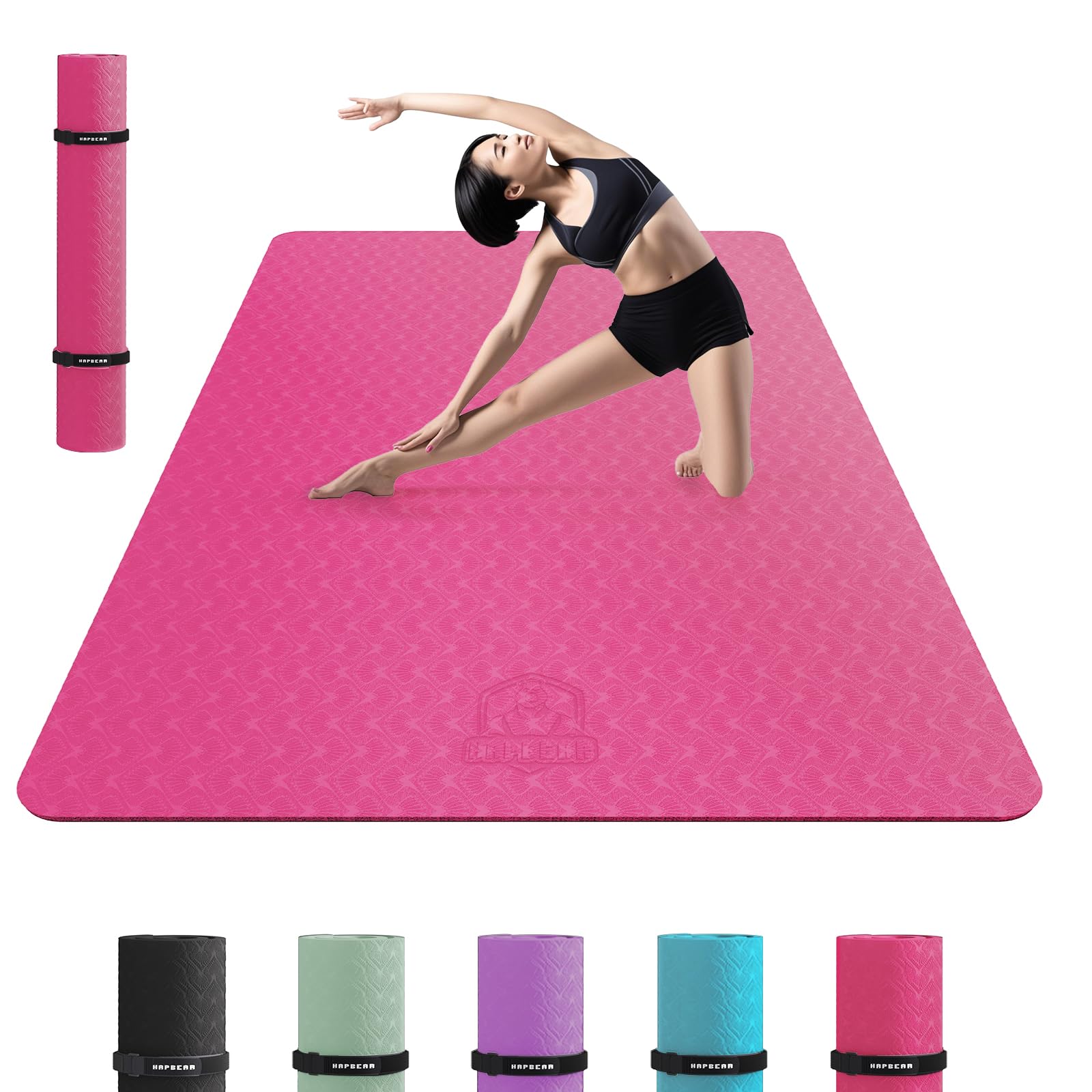 HAPBEAR Yoga Mat, Extra Large, Wide, Training Mat, Thick, 0.2 inches (6 mm), Pilates Mat, Double-Sided, Anti-Slip, Soundproofing Mat, TPE Material, Lightweight, Fitness Mat, Sports Mat, Exercise Mat
