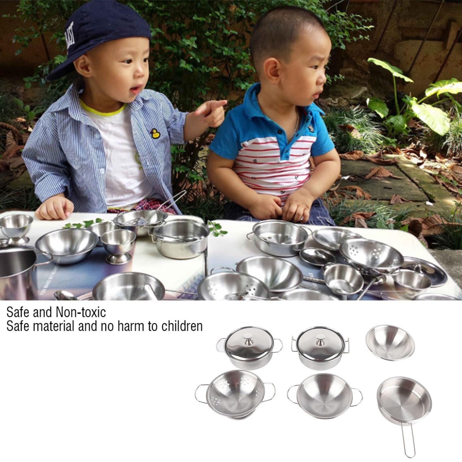 Cocoarm Set di Pentole in Acciaio Inox per Bambini, Utensili da Cucina per Bambini con Stoviglie Lucidate a Mano (25 pezzi)
