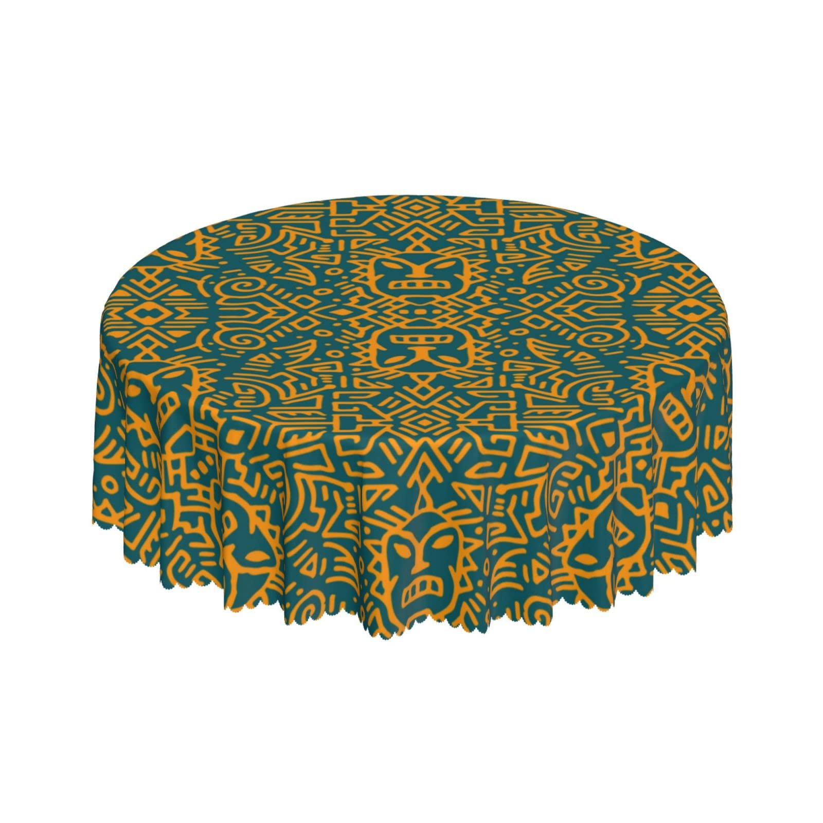 Lsjuee Tribal Style Geometric Totem Abstract Round Tablecloth 60 Inch Printed Washable Tablecloth for Dining Party Holiday Fall Home Decorative