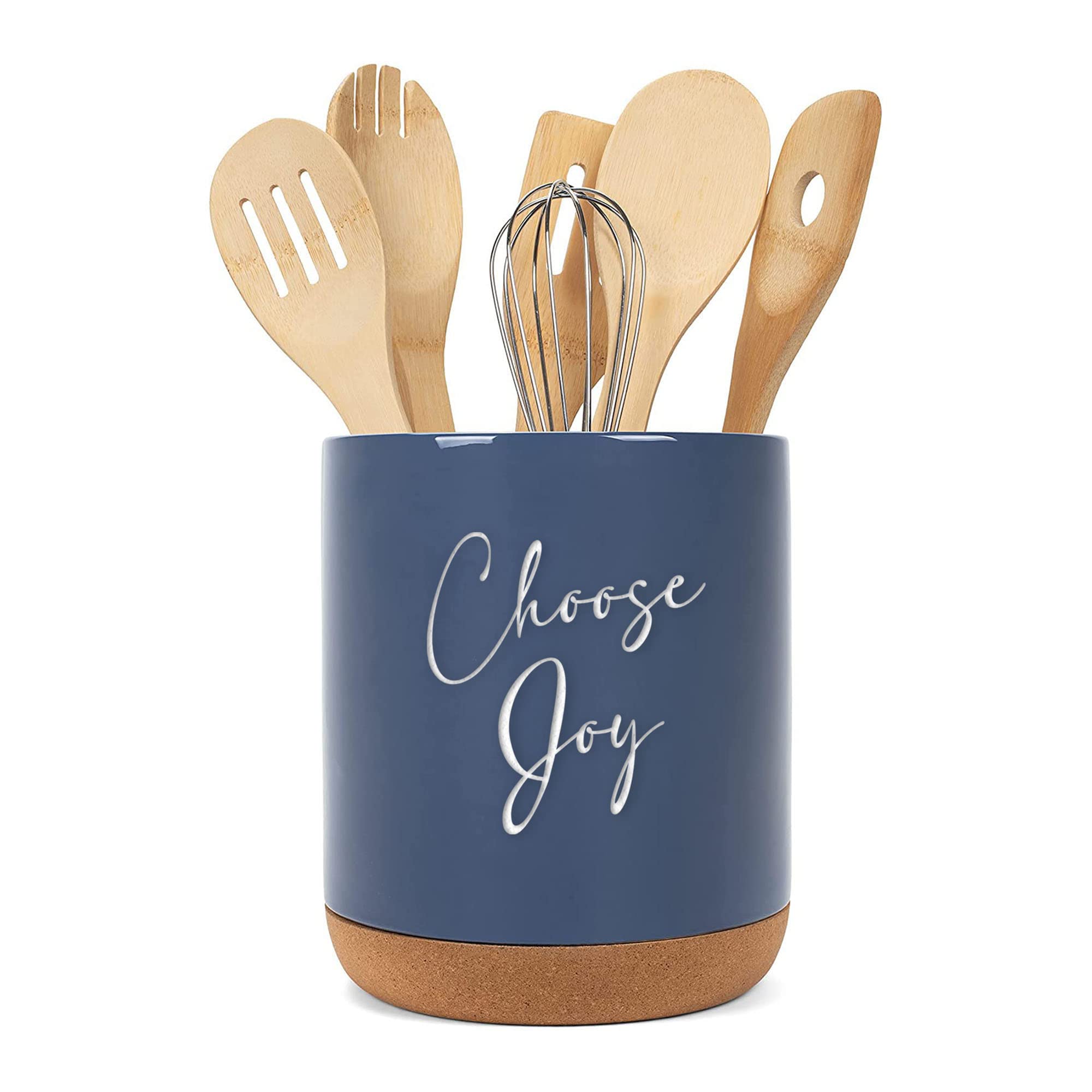 Amazon.com: Elanze Designs Choose Joy Navy Blue X-Large Cork Bottom Kitchen Utensil Holder ...