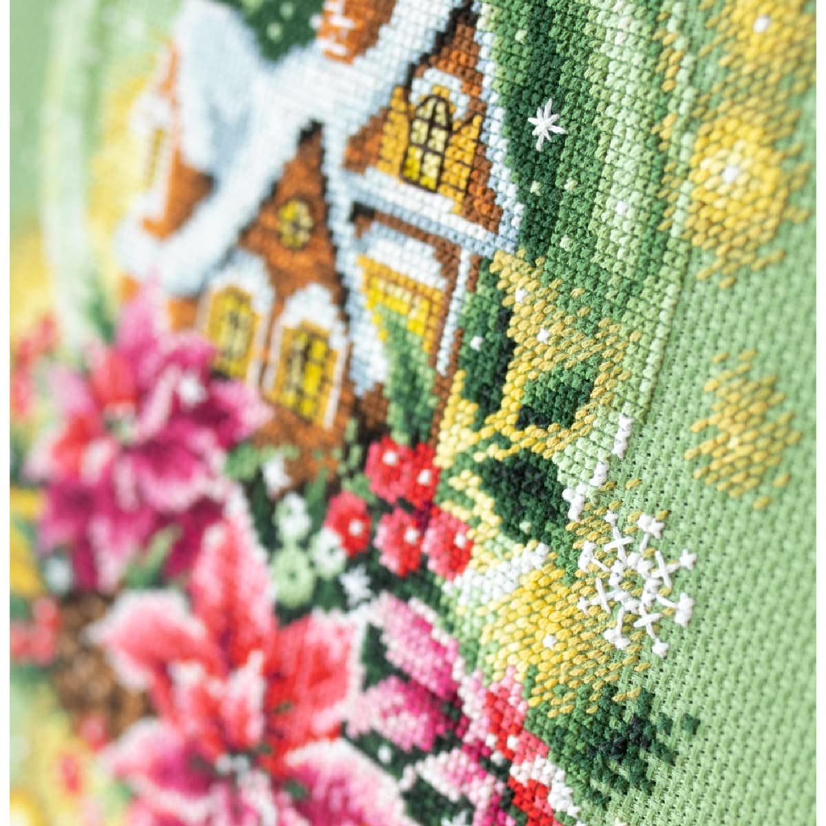 Blooming Heart - Kit Point De Croix Magic Needle Cœur Fleuri Sur Aïda Grise