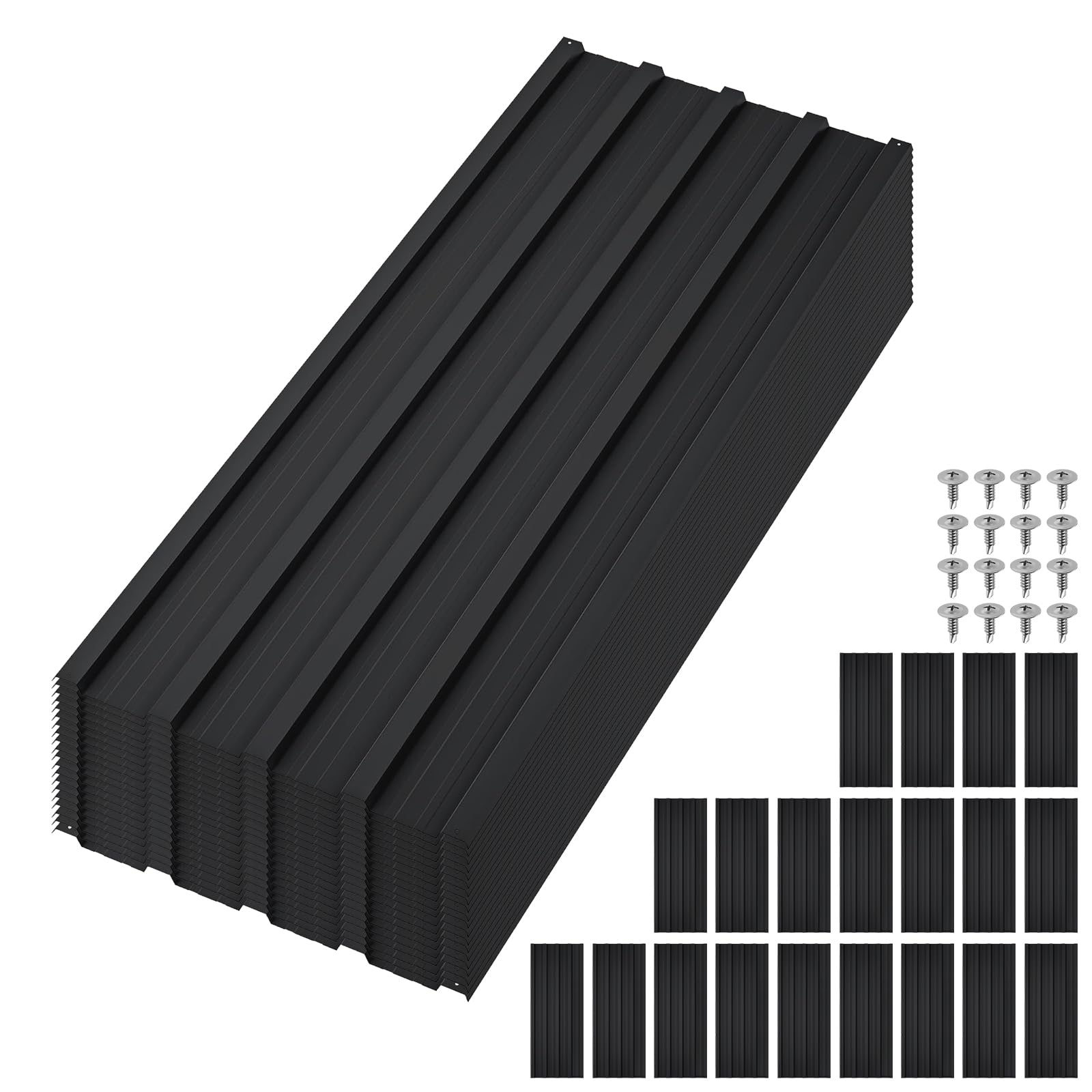 20 Pack Corrugated Roofing Sheets, 1080mm x 426mm Galvanised Steel Garage Shed Side Panels, Waterproof Trapezoidal Grooved Roof Panels Covers for Garden Sheds, Garages, Carports, Greenhouses -Black