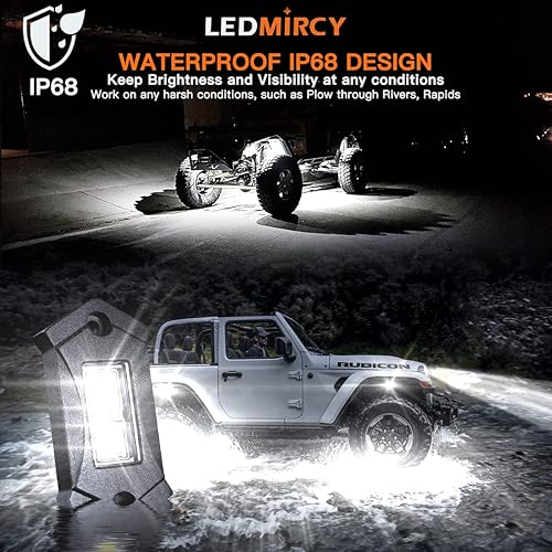 Miniatura 2 de LEDMIRCY R3 - Kit de luces de roca blanca pura con interruptor Roker, arnés de cable, 12 luces LED de roca blancas para Jeep, todoterreno, camiones,