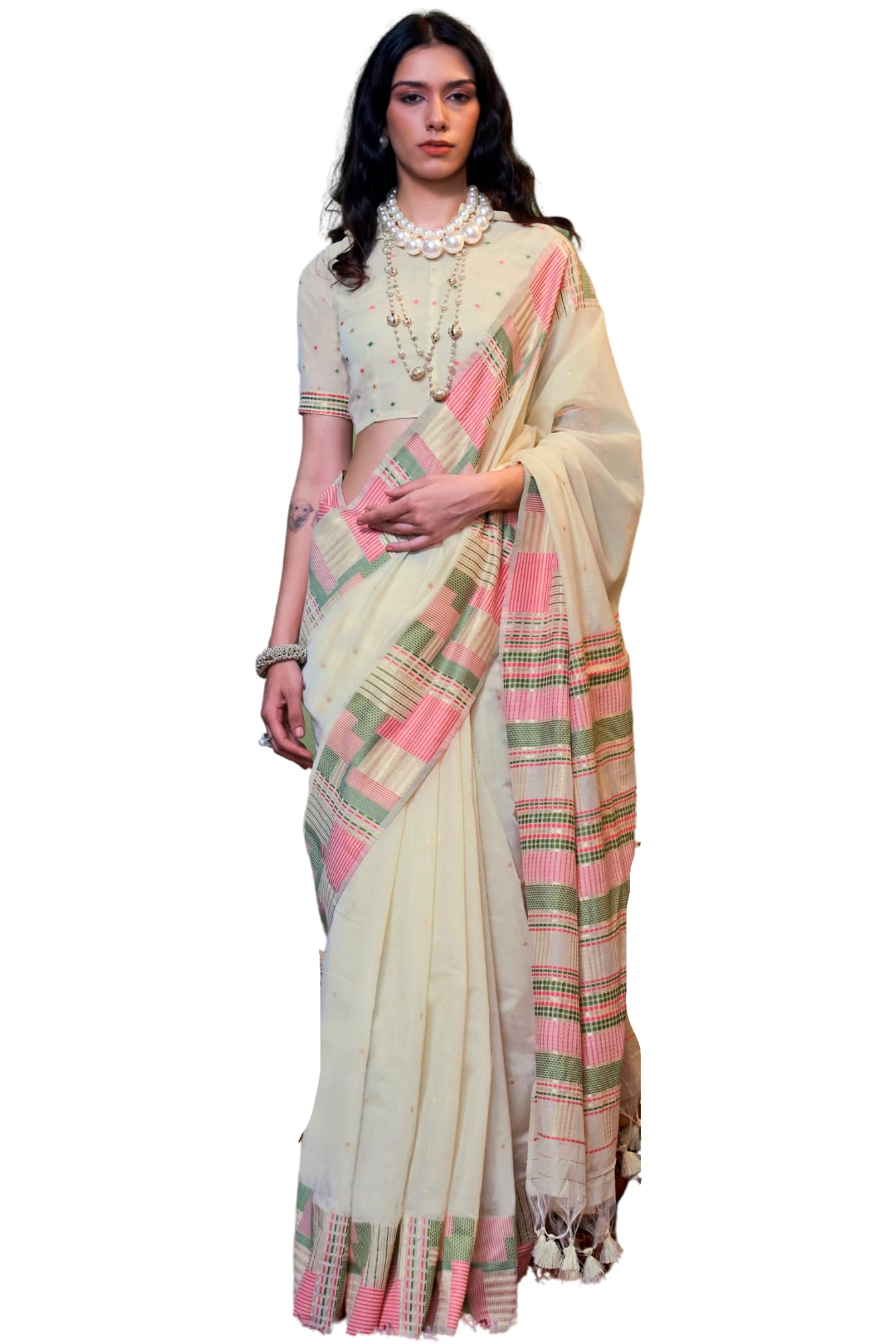 SGF11 Women's Soft Cotton Linen Silk Saree With Unstitched Blouse Piece