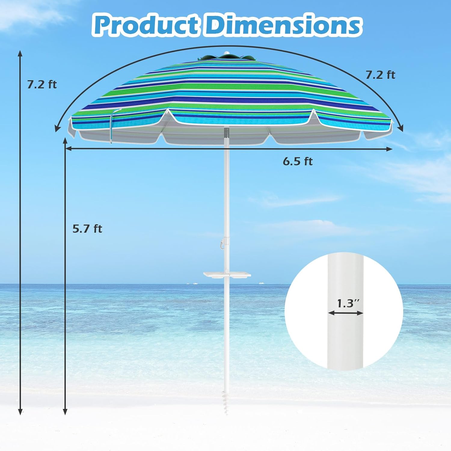 Tangkula 7.2 FT Beach Umbrella, Portable Outdoor Umbrella with Sand Anchor, Adjustable Tilt, Steel Pole, Carrying Bag, Outdoor Sunshade Shelter with Cup Holder for Beach, Poolside (Green)