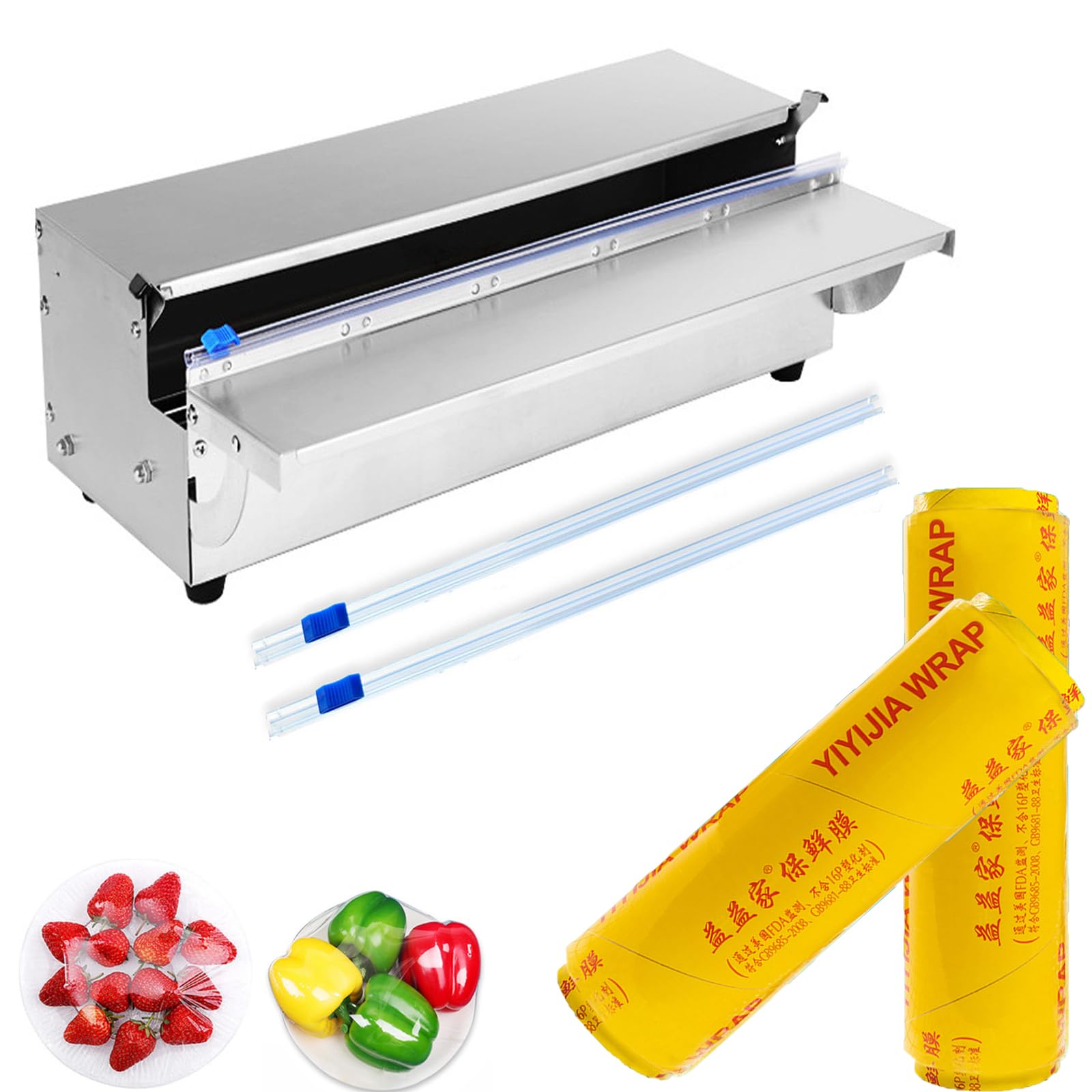 Máquina de envoltura de plástico comercial, dispensador de envoltura manual con 2 rollos de película adhesiva de PVC de 12 pulgadas x 1312 pies para embalaje y almacenamiento de alimentos