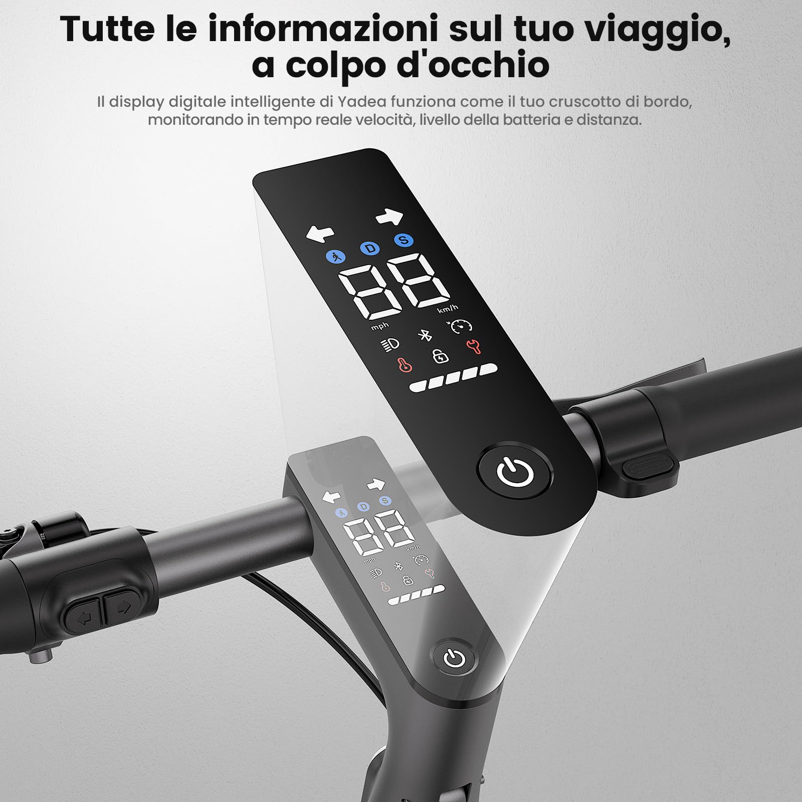 Yadea Starto Monopattino Elettrico per Adulti, Autonomia 30-40 km, Motore 350W, Connettività Bluetooth, Freni a Doppia Ruota, Portata Massima fino a 130 kg, Monopattino Pieghile Portatile
