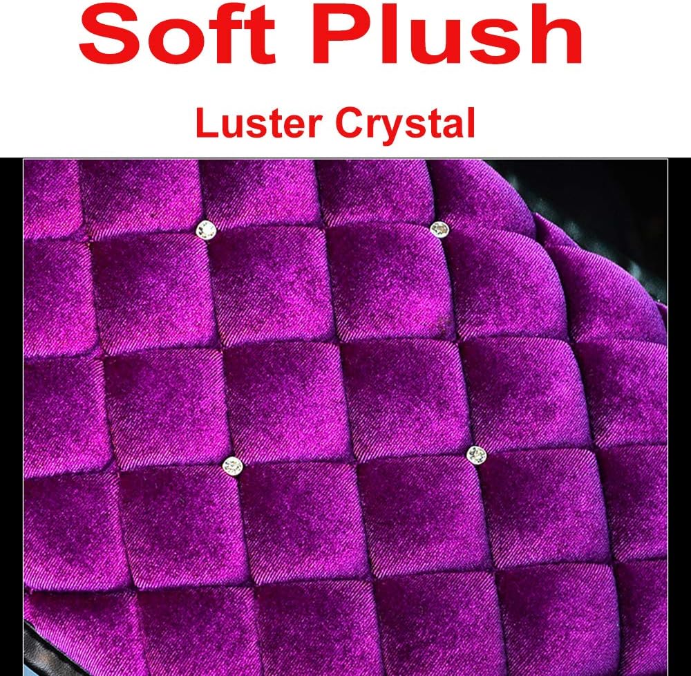 U&M Bling Bling Auto Armrest Console Cushion, Soft Plush Luster Crystal Arm Rest Padding Protective Case Diamond Car Decor Accessories for Women (Purple-Plush)