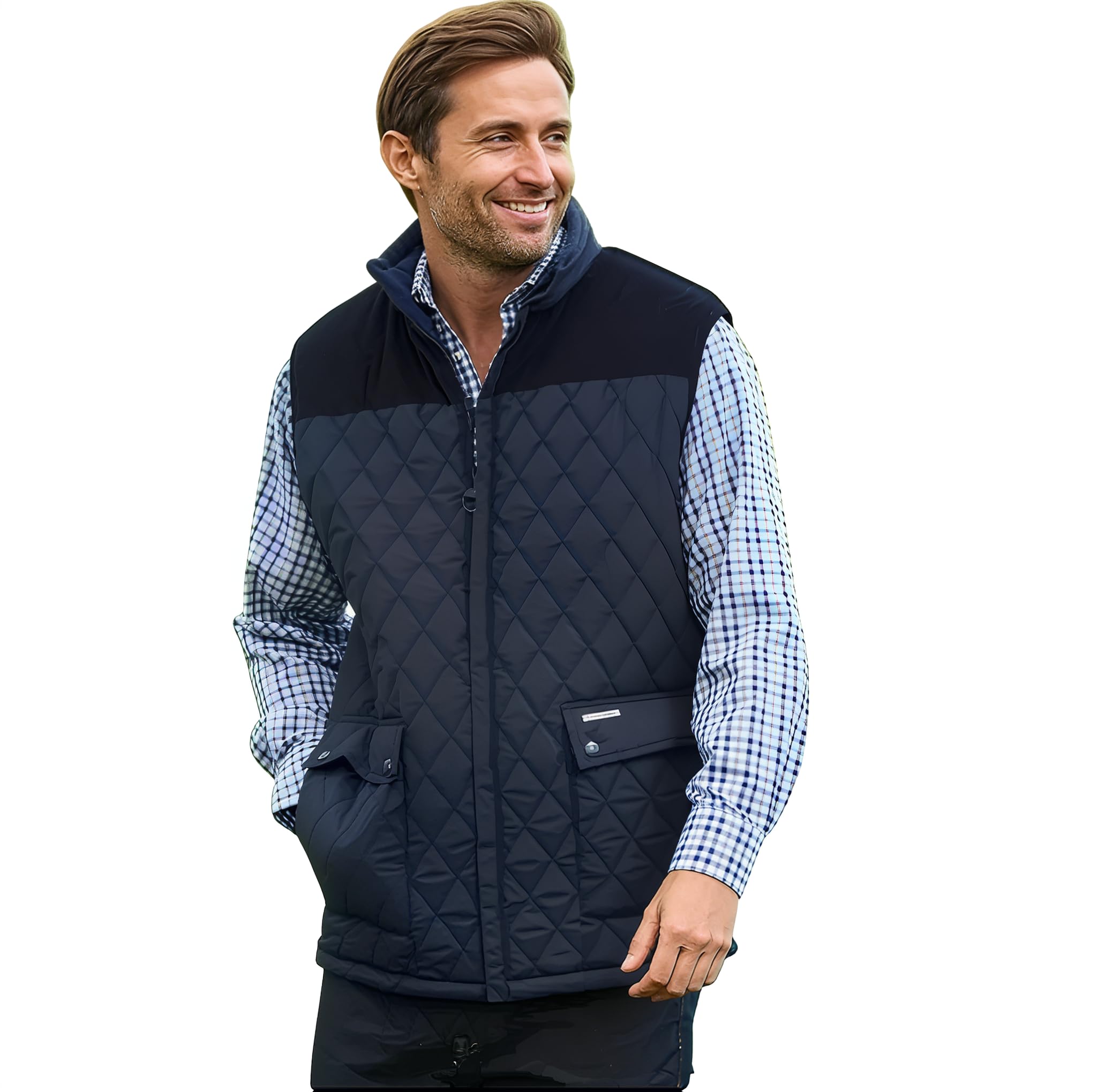Mens Gilet Body Warmer Cord Warm Fleece Lined Padded Thick Gilets Safari Vest Hiking Waistcoat (UK, Alpha, 4XL, Regular, Regular, Navy Blue)