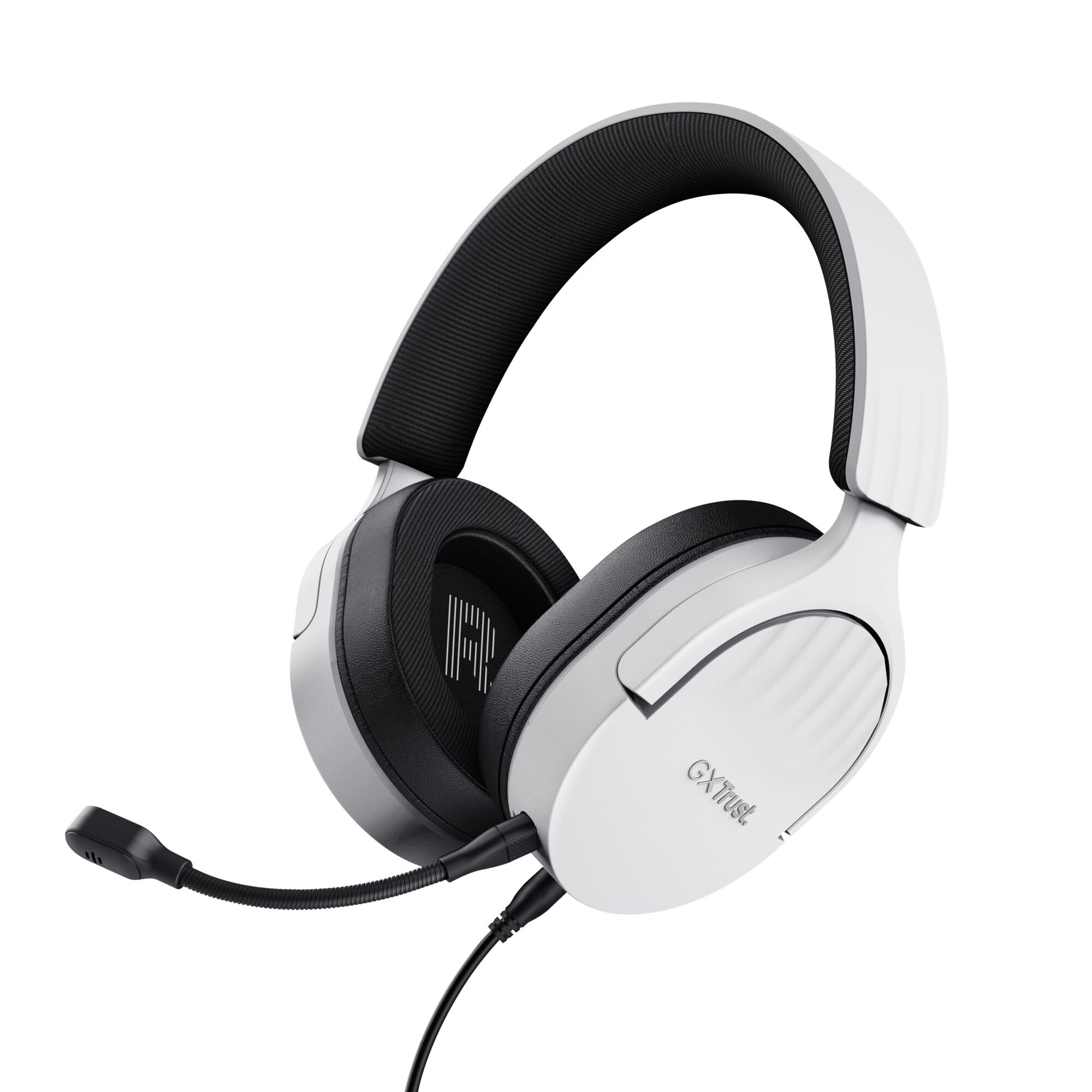 Trust Gaming GXT 489W Fayzo Cascos Gaming para PC, PS5, PS4, Xbox Series X|S, Switch, Mobile, 3.5 mm, 35% Plástico Reciclado, Auriculares Over-Ear Micrófono con Cancelación de Ruido - Blanco