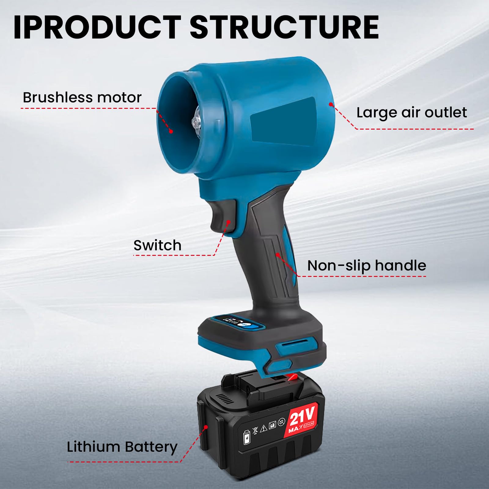 Turbina de soplador de hojas con batería para Makita 18 V, 100 M/S 8000 RMP Mini aire comprimido con boquilla extendida, soplador de batería sin escobillas, Turbo Jet Blower para césped, terraza