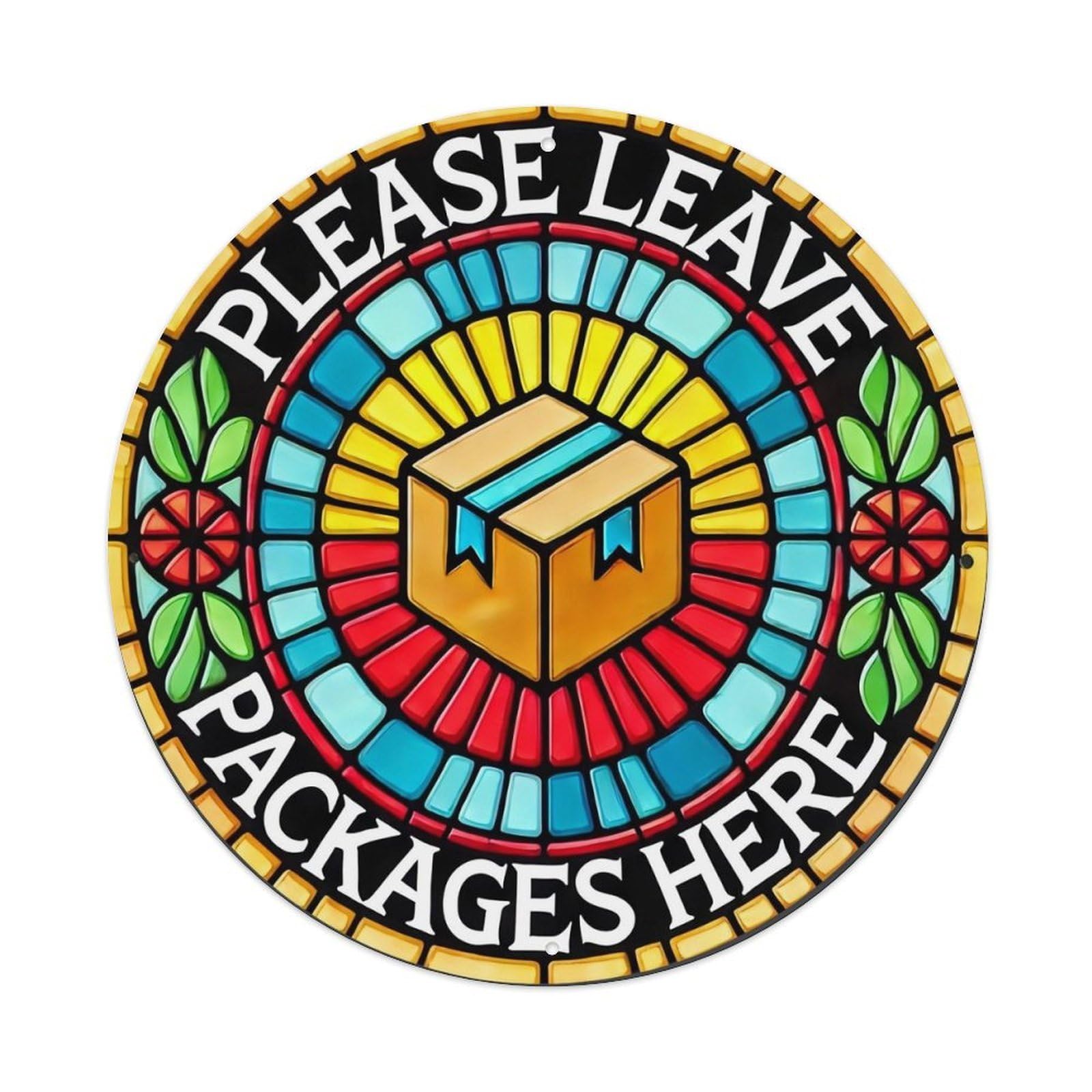 Jdyansheng Vintage Stained Glass Package Delivery Sign Tin Sign Metal Poster Metal Signs For Home Man Cave Bar Cafe Kitchen Laundry Room Wall Decorations 8X8 Inches