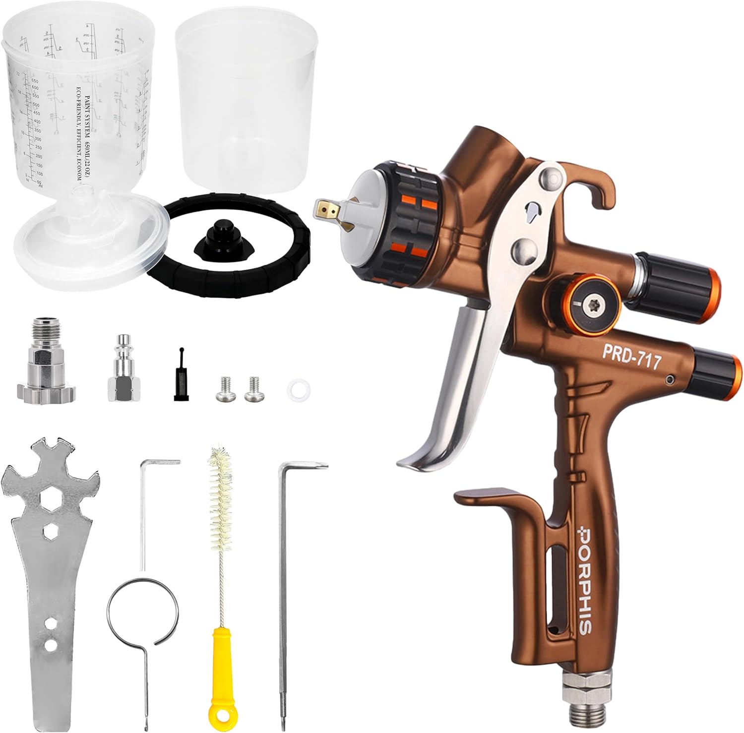 Paint Spray Gun PRD-717 VS Type with Split Nozzle 1.3mm Automotive Refinishing Spray Gun, Brown