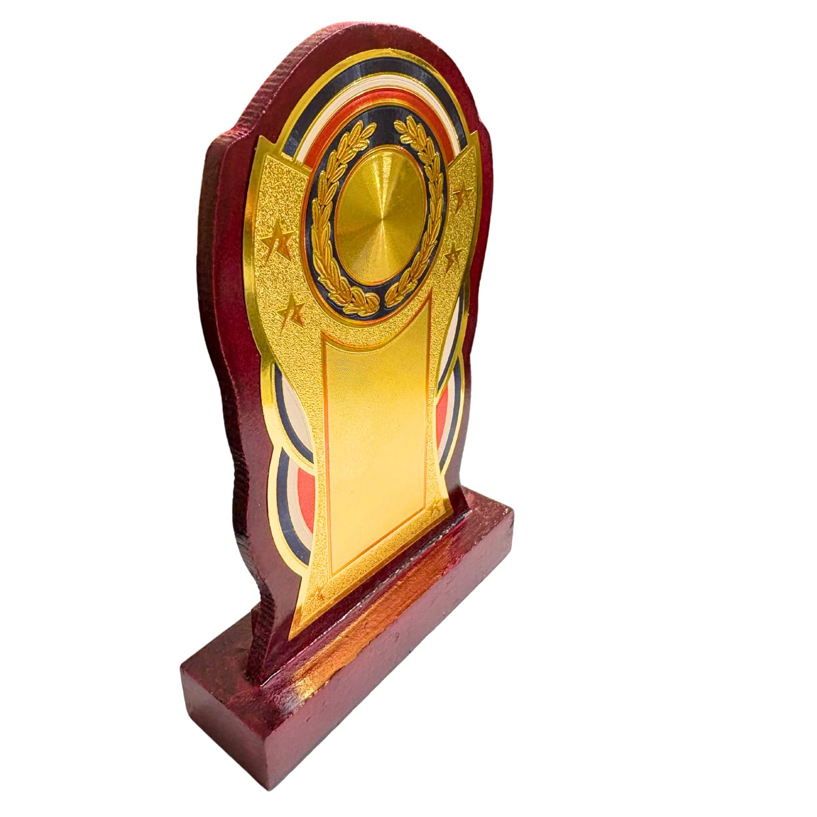 Art Deco Trophy Award Plaque, Gold and Burgundy, Decorative Display Stand, Wooden Stand, Wooden Polished, Logo Printing, Writings & Customisation Available (Set of 10, Large (6.5 inches)) 1