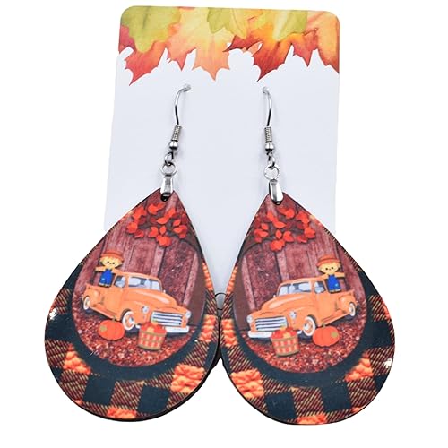 Orange Vintage Truck Teardrop Earrings - Fall Vintage Truck Earrings