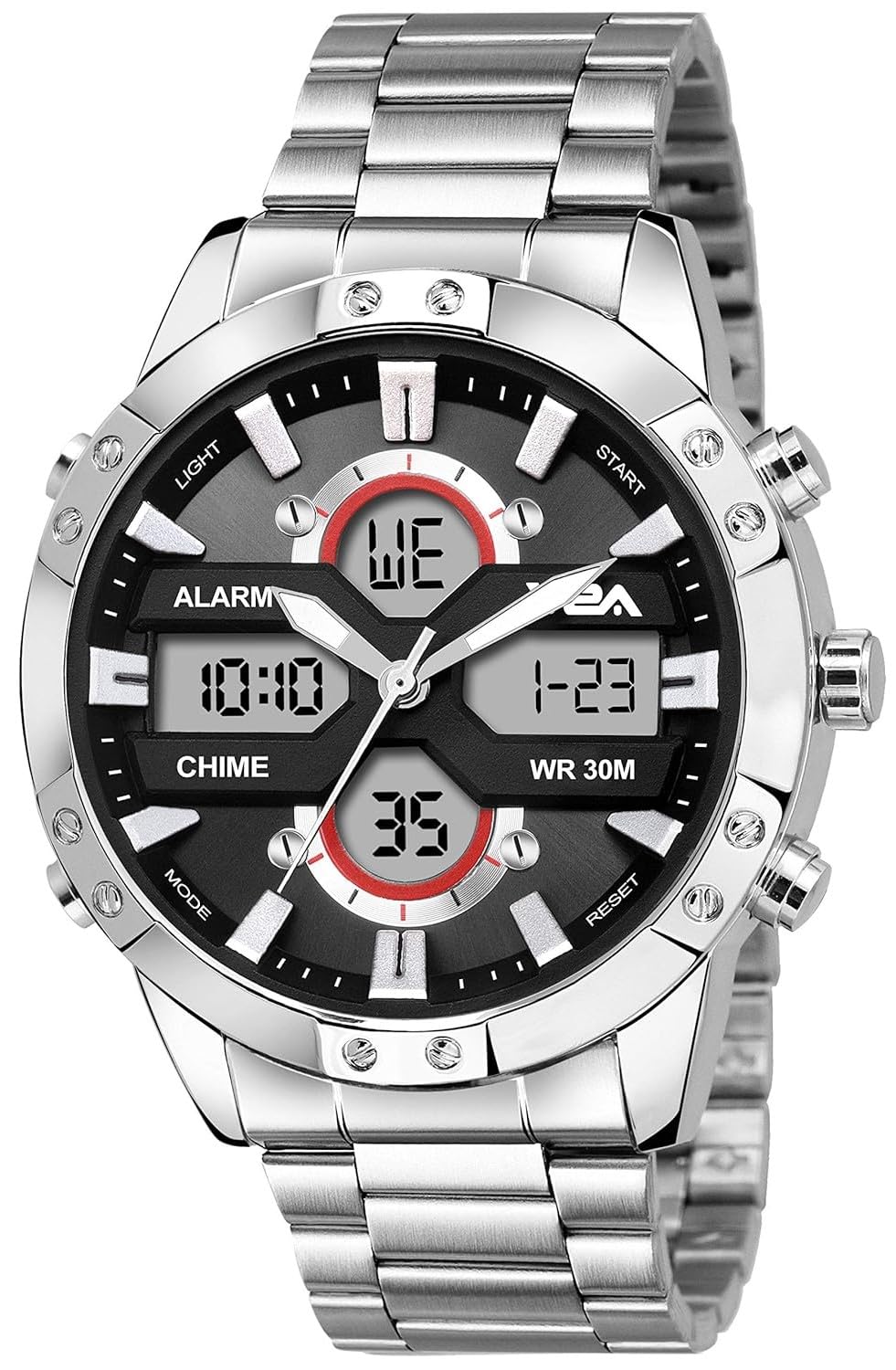 V2A Stainless Steel Business Casual Dress Silver Stainless Analog Digital Watch For Men And Boys, Black Dial, Silver Band (B0922Y6TYZ) Amazon Price History, Amazon Price Tracker