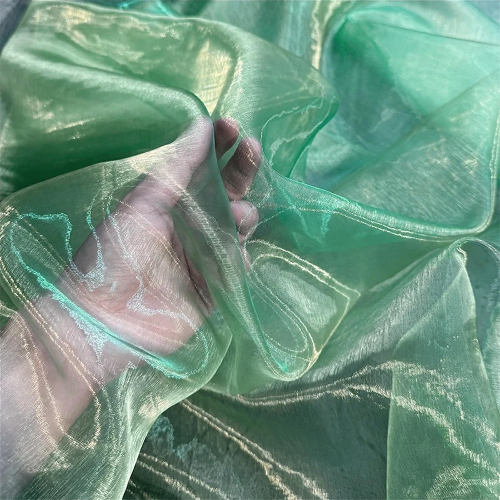 Blue Green Organza Laser Fabric Yarn DIY Handmade Clothing Dress Wedding Gradient Color Background Clothing Fabric for Sewing(Royal Blue)