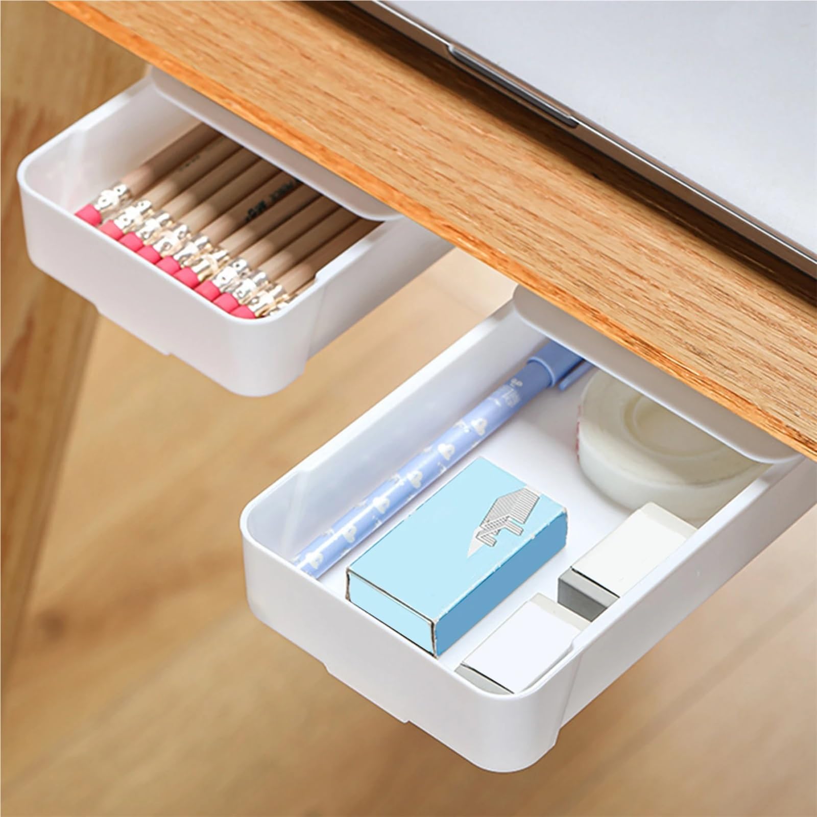 Organizer for cassetti sotto la scrivania in plastica | Nero Bianco Piccolo e: for l'home office e la cucina(Black L)