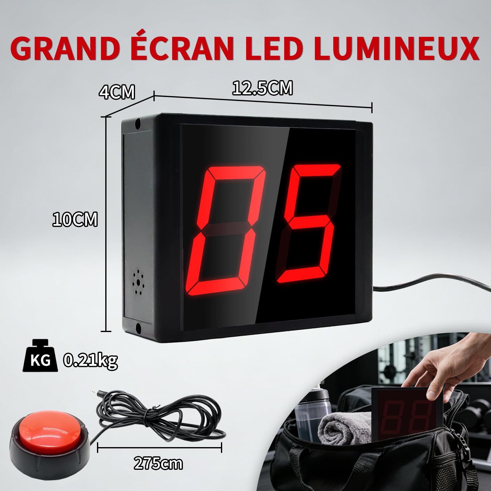 YZ Compteur Manuel à Bouton, Écran LED Lumineux, Chiffres de 2,3 Pouces