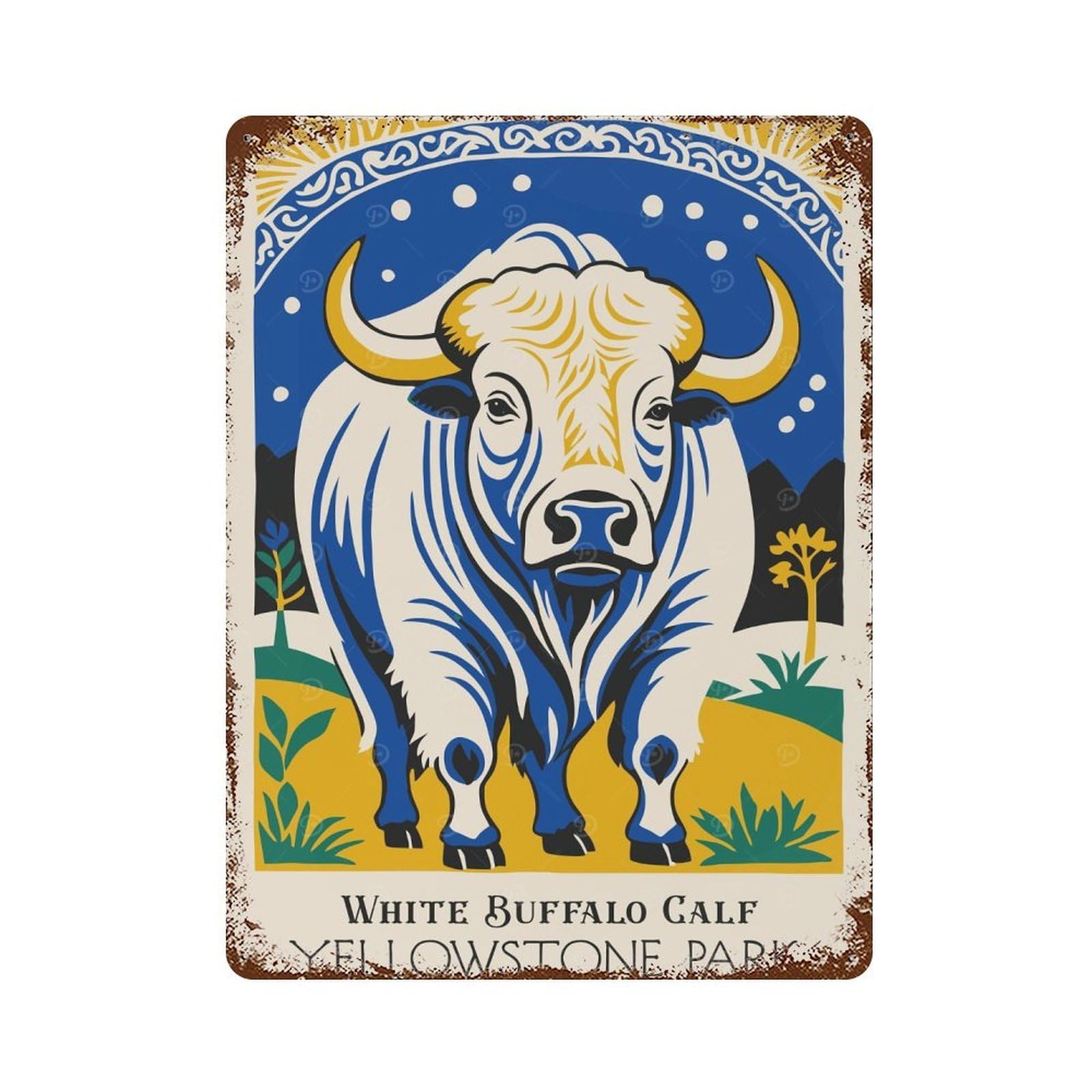 Decorative Tin Sign with White Buffalo Calf Park Design 15.7"x11.8", for Basement, Hobby Room And Garage Decor, Farmhouse Wall Decor