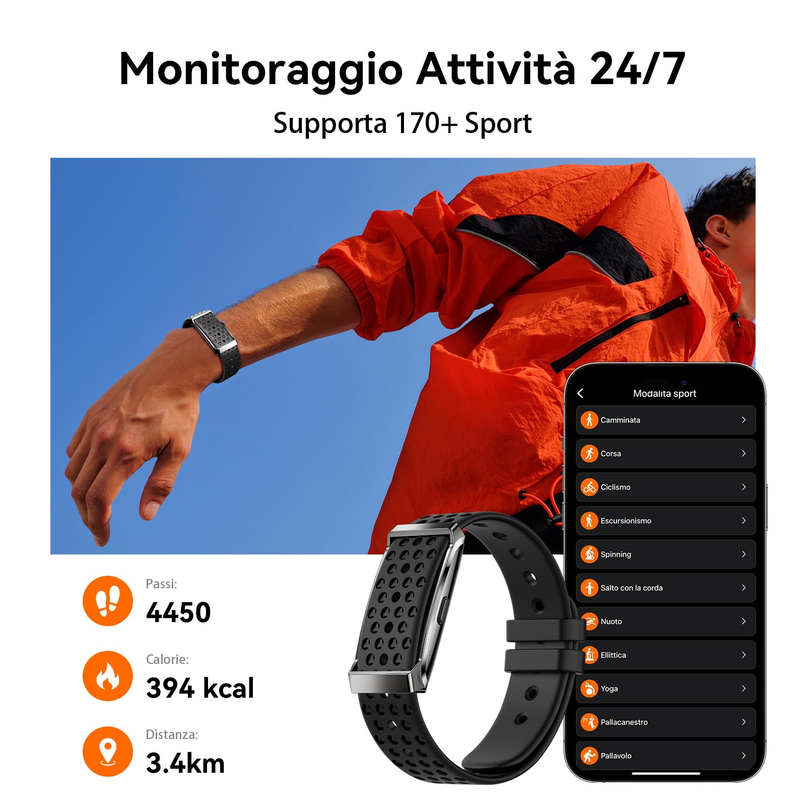 Smart Band Fitness Tracker senza Schermo con AI Analisi, Smartwatch con Frequenza Cardiaca & Sonno 24/7, Batteria da 35 Giorni, 170+ Modalità Sport, Non Abbonamento Richiesto per IOS Android