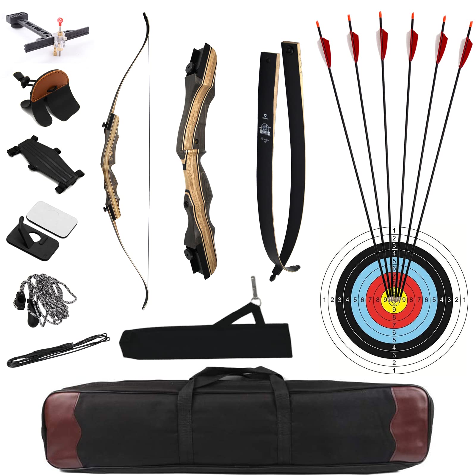 DEERACE Takedown Recurve Bow and Arrow Set 62" Classic Traditional Wooden Bow for Adults Youth Beginner Hunting Targeting Archery