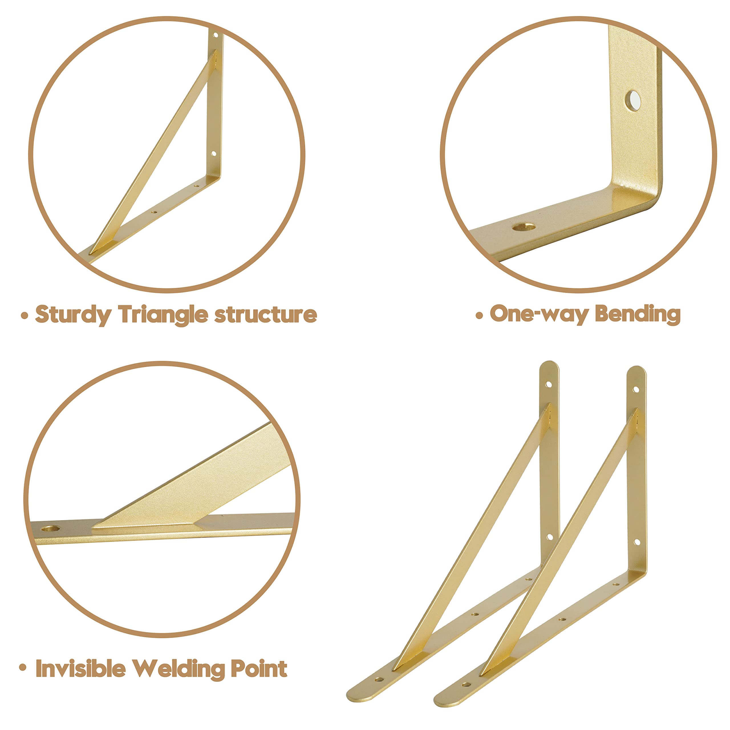 6 Supports D’étagère Sans Perçage - Adhésif Puissant - Design Triangulaire - Charge Max 3 Kg