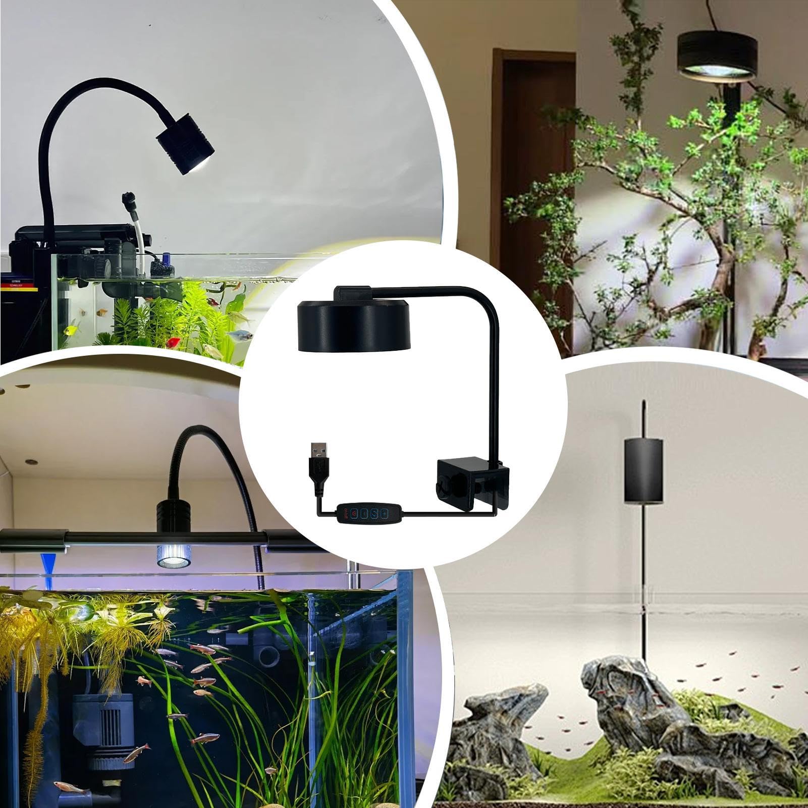 Lampe LED Pour Aquarium 8W - Étanche, 3 Modes De Luminosité, Bras Réglable à 360° - Pour Aquariums D'Eau Douce Et D'Eau De Mer Jusqu'à 15.5 Cm De Bord - 3