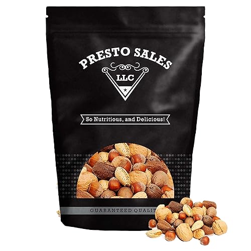 Presto Sales Nueces mixtas en cáscara de 32 onzas  Nueces de Brasil, avellanas, nueces, almendras y nueces, crudas, frescas, de alta porteína,