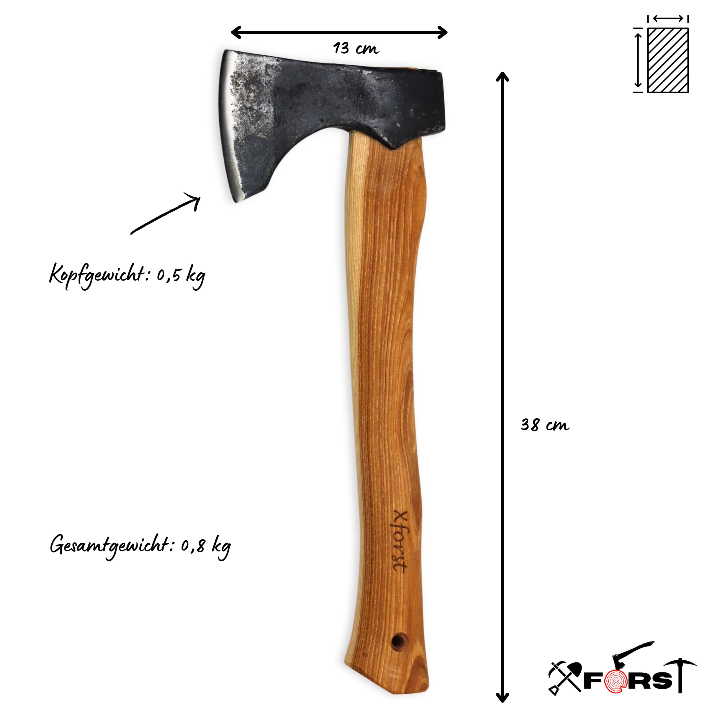 Xforst Hacha, Hachuela con vaina de cuero de acero al carbono forjado afilada, Hacha de mano de supervivencia - Modelo Vikingo X-TA5B