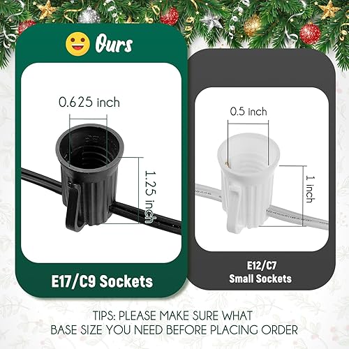 Miniatura 6 de Cadena de luz C9 de 200 pies para enchufe E17 espaciado de 12 pulgadas cadena C9 para exteriores con 100 enchufes paquete de 2 unidades total 200