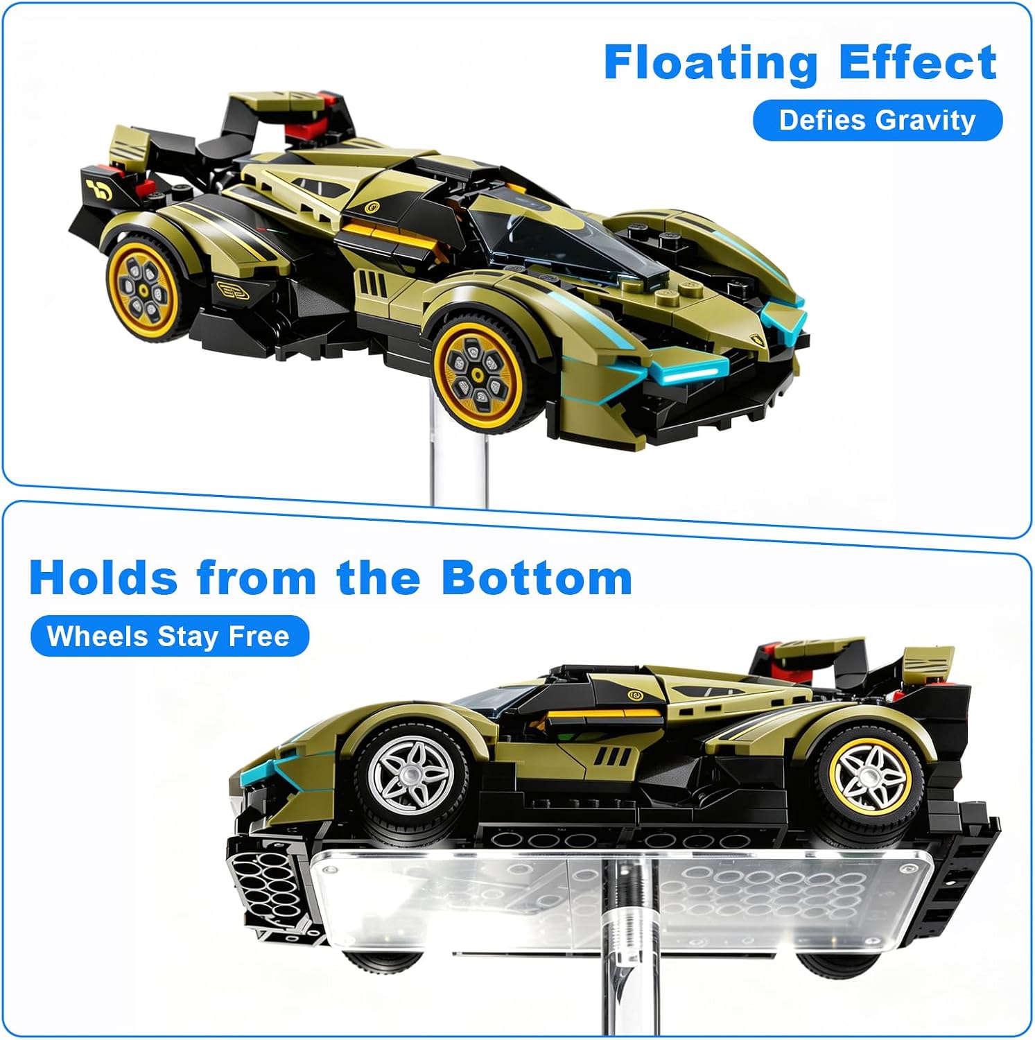 2 Pack 3 Tier Acrylic Display Stand for LEGO Speed Champions, Floating Display Shelves for LEGO Cars, Botanicals, Mini Figures, Perfume, Jewelry, Flowers, Collectibles and Cake