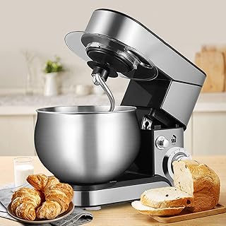 Wielofunkcyjny robot kuchenny 1200 W, profesjonalny robot do ciasta z 6-biegową regulacją i trzepaczką do ciasta, miska ze stali nierdzewnej 5 l