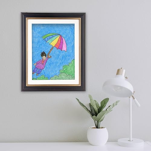 Miniatura 6 de Falling in Art Marcos negros para niños, marco de fotos de 8.5 x 11 pulgadas con paspartú y 9.5 x 12 pulgadas sin paspartú, marcos de arte para