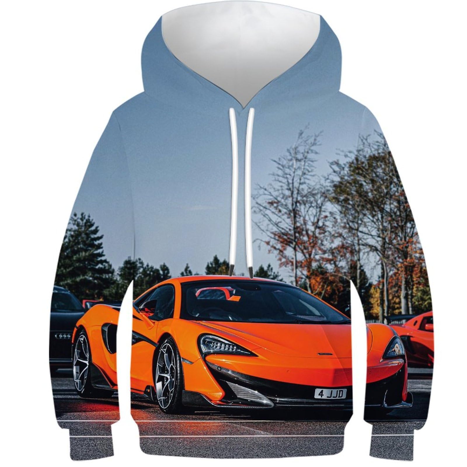 Poliuaws Unisex Kids Sport Car Hoodie Kids 3D Printed Pullover Novelty Long Sleeve Jumper Sweatshirt Boys And Girls Long Sleeve Clothes 9-11Y