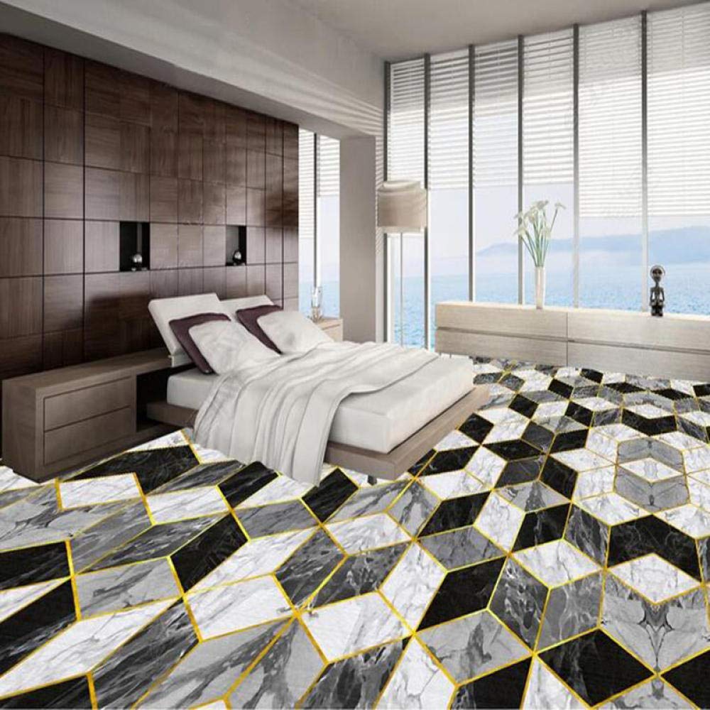 Papel pintado de PVC Moderno Creativo Blanco y Negro Patrón de Mármol Geométrico Etiqueta de Piso Inodoro Autoadhesivo Azulejos Impermeables Mural-350cmX245cm