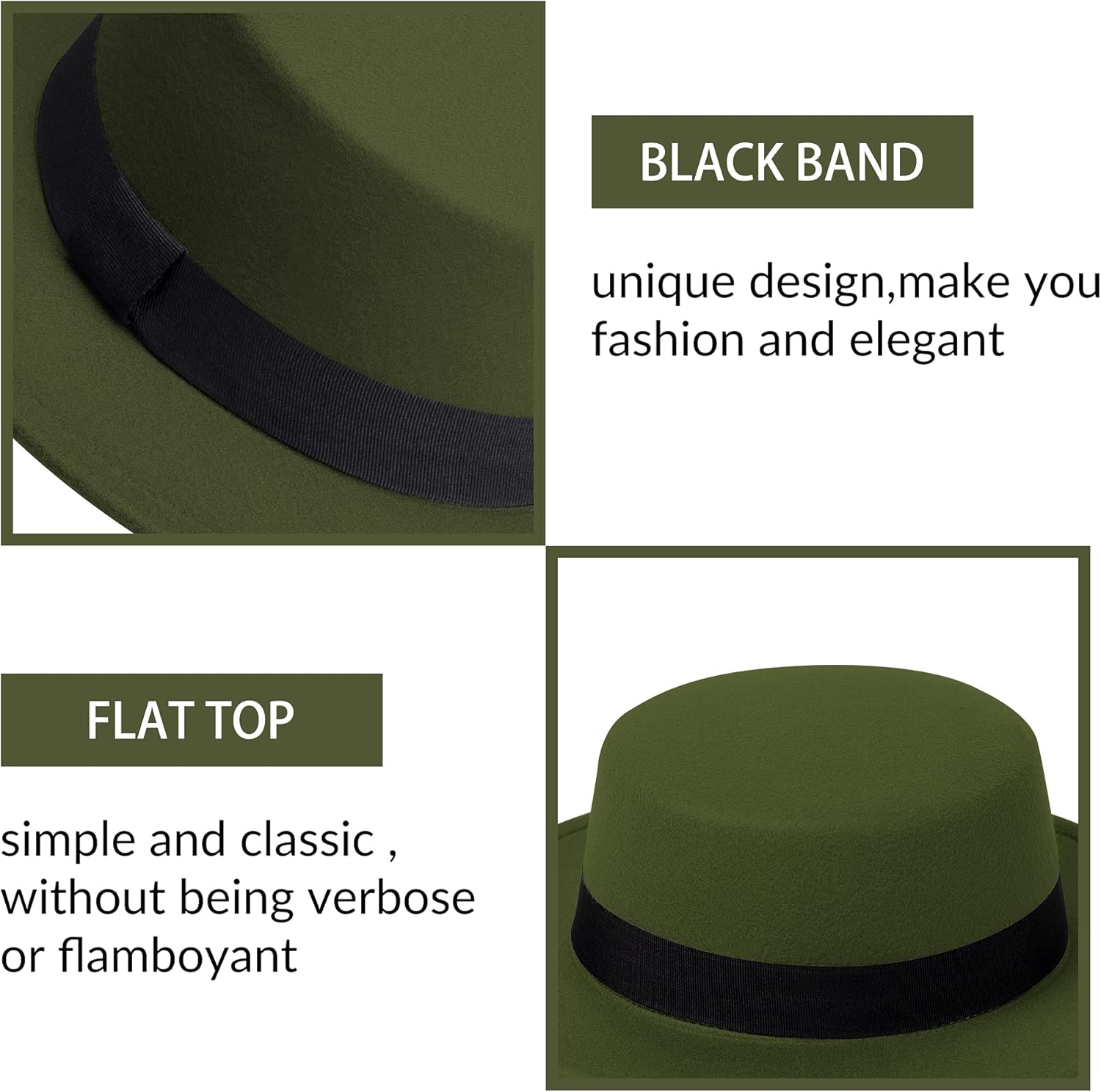 Classic Fedora Hat Flat Top Hat Felt Pork Pie Hat Wide Brim Church Derby Cap for Women and Men - Image 3