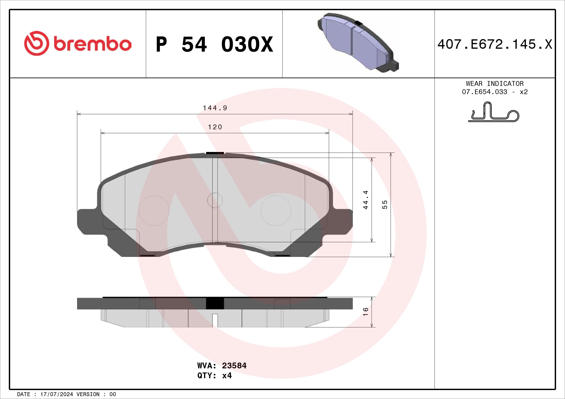 BREMBO P 54 030X klocki hamulcowe