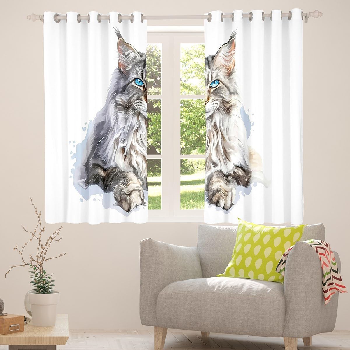 Feelyou Cute Cartoon Cat Curtains Pet Cats Window Drapes Treatments for Kids Boys Girls Kitten Window Drapes Pet Animal Window Treatments, 42W X 90L,2 Panels image 4
